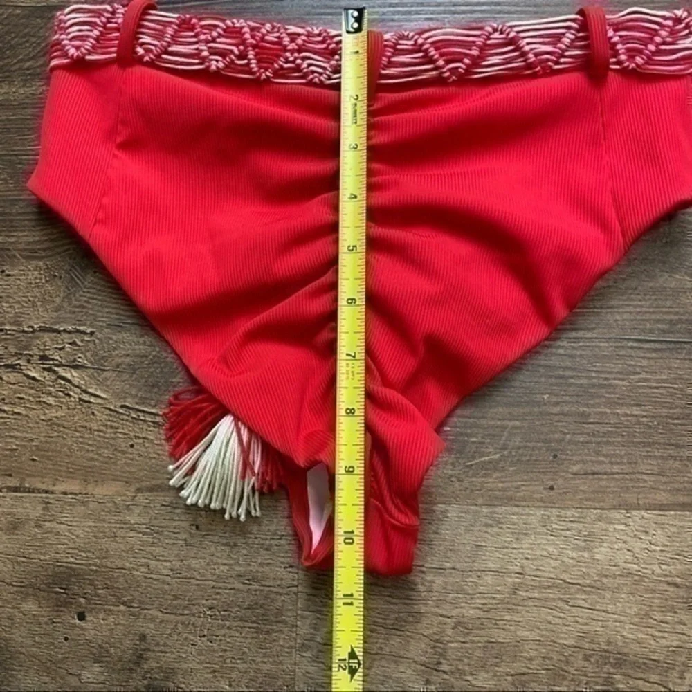 NWT Cosita Linda Red Bikini Bottoms Tassel Tie High Cut Small